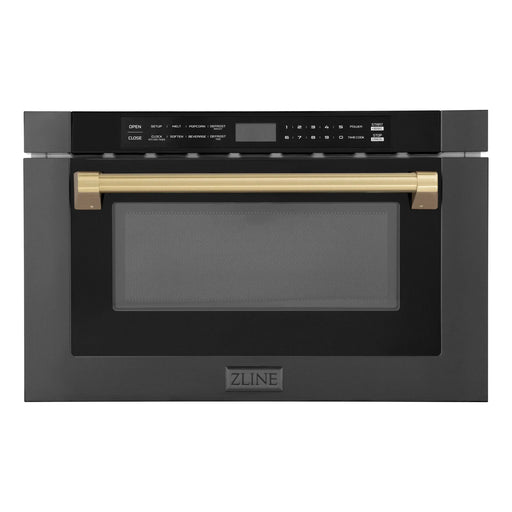 ZLINE 24" Autograph Edition Built-in Microwave Drawer in Black Stainless Steel with Champagne Bronze Accents, MWDZ-1-BS-H-CB ZLINE