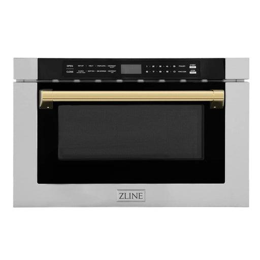 ZLINE 24" Autograph Edition Built-in Microwave Drawer in Stainless Steel with Traditional Gold Handle, MWDZ-1-H-G ZLINE
