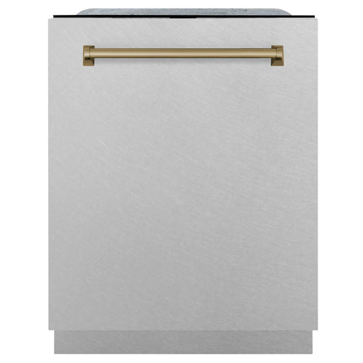 ZLINE 24" Autograph Edition Tallac Dishwasher in DuraSnow® Stainless Steel with Champagne Bronze Handle, DWMTZ-SN-24-CB ZLINE