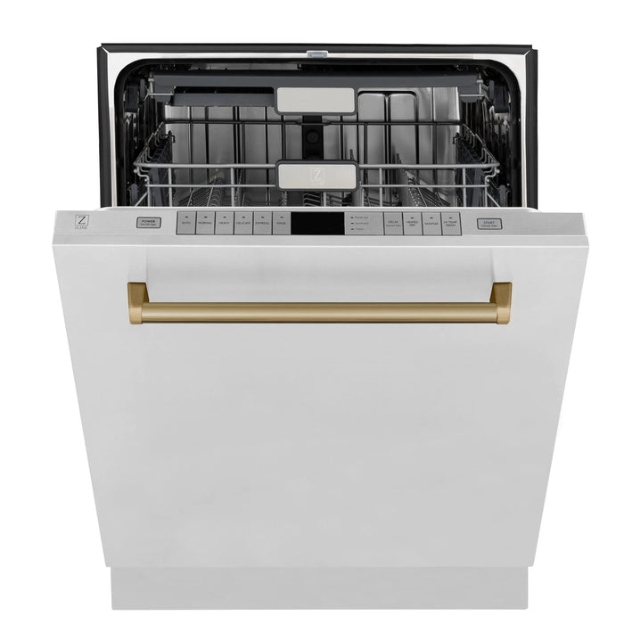 ZLINE 24" Autograph Edition Tallac Dishwasher in Stainless Steel with Champagne Bronze Handle, DWMTZ-304-24-CB ZLINE