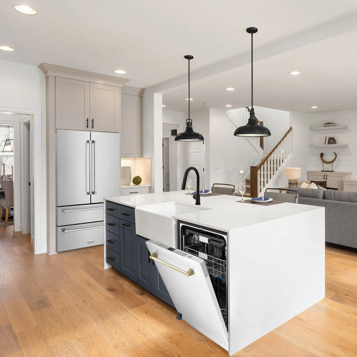 ZLINE 24" Autograph Edition Tallac Dishwasher in White Matte with Gold Handle, DWMTZ-WM-24-G ZLINE