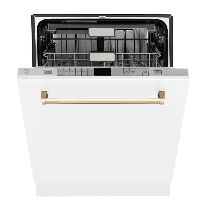 ZLINE 24" Autograph Edition Tallac Dishwasher in White Matte with Gold Handle, DWMTZ-WM-24-G ZLINE