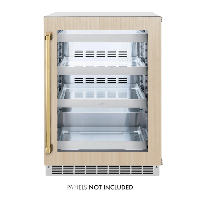 ZLINE 24" Autograph Edition Touchstone 151 Can Beverage Fridge with Panel Ready Glass Door and Polished Gold Handle,  RBSPOZ-24-G ZLINE Dreamwood Living