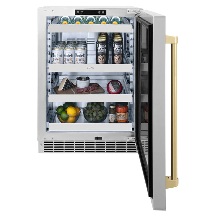 ZLINE 24" Autograph Edition Touchstone 151 Can Beverage Fridge with Solid Stainless Steel Door and Champagne Bronze Handle,  RBSOZ-ST-24-CB ZLINE Dreamwood Living