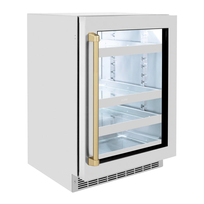 ZLINE 24" Autograph Edition Touchstone 151 Can Beverage Fridge with Stainless Steel Glass Door and Champagne Bronze Handle,  RBSOZ-GS-24-CB ZLINE Dreamwood Living