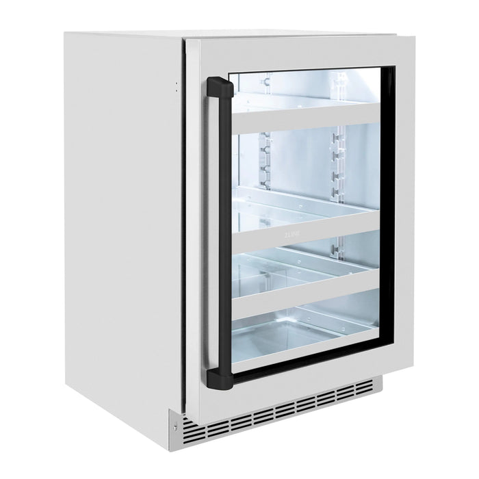 ZLINE 24" Autograph Edition Touchstone 151 Can Beverage Fridge with Stainless Steel Glass Door and Matte Black Handle,  RBSOZ-GS-24-MB ZLINE Dreamwood Living