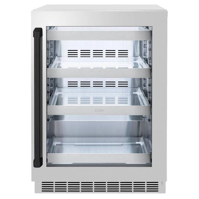 ZLINE 24" Autograph Edition Touchstone 151 Can Beverage Fridge with Stainless Steel Glass Door and Matte Black Handle,  RBSOZ-GS-24-MB ZLINE Dreamwood Living