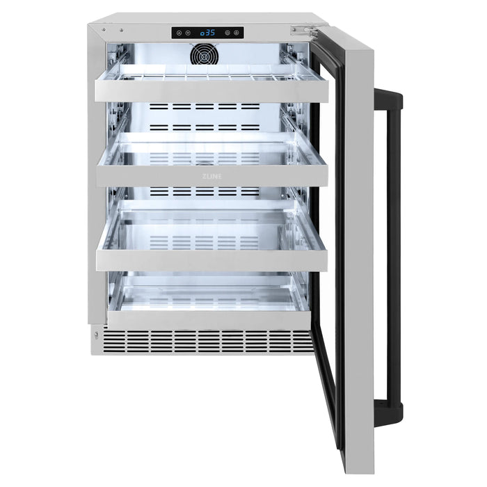 ZLINE 24" Autograph Edition Touchstone 151 Can Beverage Fridge with Stainless Steel Glass Door and Matte Black Handle,  RBSOZ-GS-24-MB ZLINE Dreamwood Living