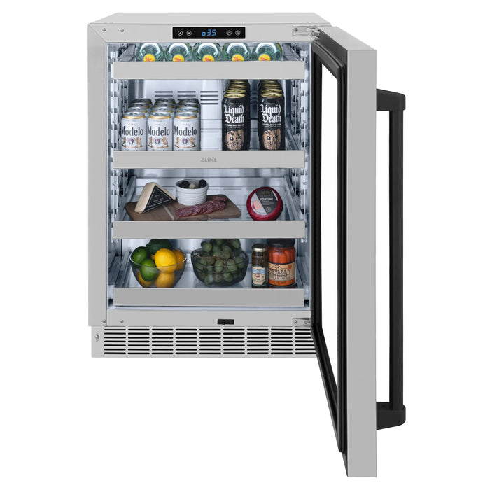 ZLINE 24" Autograph Edition Touchstone 151 Can Beverage Fridge with Stainless Steel Glass Door and Matte Black Handle,  RBSOZ-GS-24-MB ZLINE Dreamwood Living