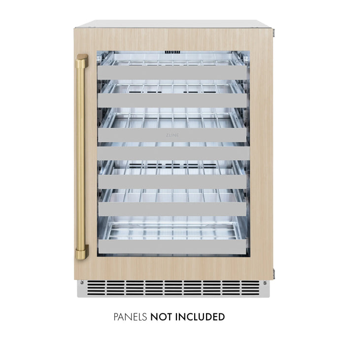 ZLINE 24" Autograph Edition Touchstone Dual Zone 44 Bottle Wine Cooler with Panel Ready Glass Door and Champagne Bronze Handle,  RWDPOZ-24-CB ZLINE Dreamwood Living