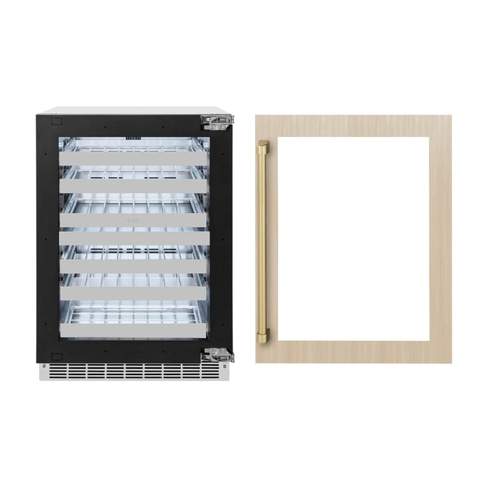 ZLINE 24" Autograph Edition Touchstone Dual Zone 44 Bottle Wine Cooler with Panel Ready Glass Door and Champagne Bronze Handle,  RWDPOZ-24-CB ZLINE Dreamwood Living