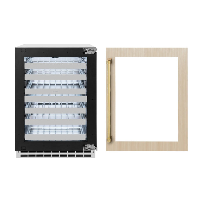 ZLINE 24" Autograph Edition Touchstone Dual Zone 44 Bottle Wine Cooler with Panel Ready Glass Door and Polished Gold Handle,  RWDPOZ-24-G ZLINE Dreamwood Living