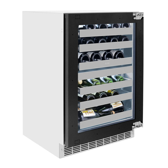 ZLINE 24" Autograph Edition Touchstone Dual Zone 44 Bottle Wine Cooler with Panel Ready Glass Door and Polished Gold Handle,  RWDPOZ-24-G ZLINE Dreamwood Living
