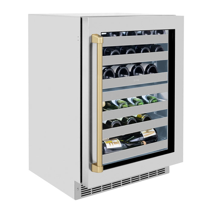 ZLINE 24" Autograph Edition Touchstone Dual Zone 44 Bottle Wine Cooler with Stainless Steel Glass Door and Champagne Bronze Handle,  RWDOZ-GS-24-CB ZLINE Dreamwood Living