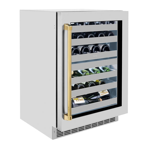ZLINE 24" Autograph Edition Touchstone Dual Zone 44 Bottle Wine Cooler with Stainless Steel Glass Door and Polished Gold Handle,  RWDOZ-GS-24-G ZLINE Dreamwood Living