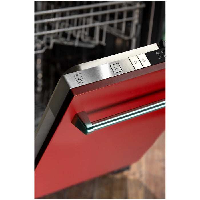 ZLINE 24" Classic Top Control Dishwasher in Red Matte with Traditional Style Handle, DW-RM-24 ZLINE