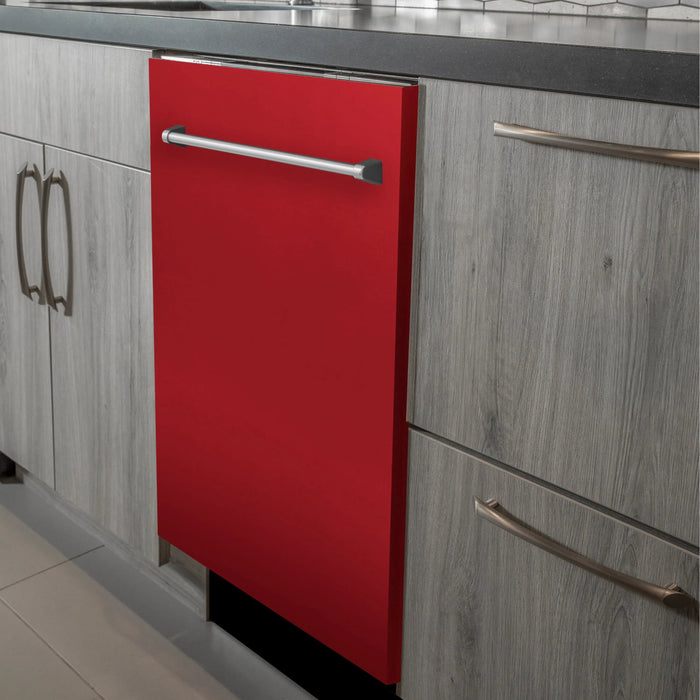 ZLINE 24" Classic Top Control Dishwasher in Red Matte with Traditional Style Handle, DW-RM-24 ZLINE