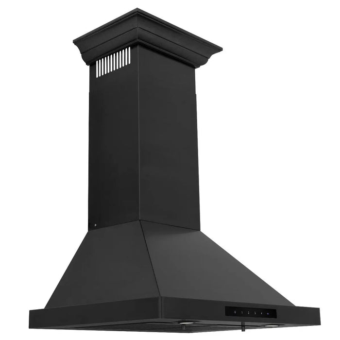 ZLINE 24" Convertible Vent Wall Mount Range Hood in Black Stainless Steel with Crown Molding, BSKBNCRN-24 ZLINE Dreamwood Living