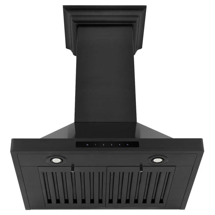 ZLINE 24" Convertible Vent Wall Mount Range Hood in Black Stainless Steel with Crown Molding, BSKBNCRN-24 ZLINE Dreamwood Living