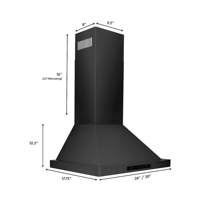 ZLINE 24" Convertible Vent Wall Mount Range Hood in Black Stainless Steel, BSKBN-24 ZLINE