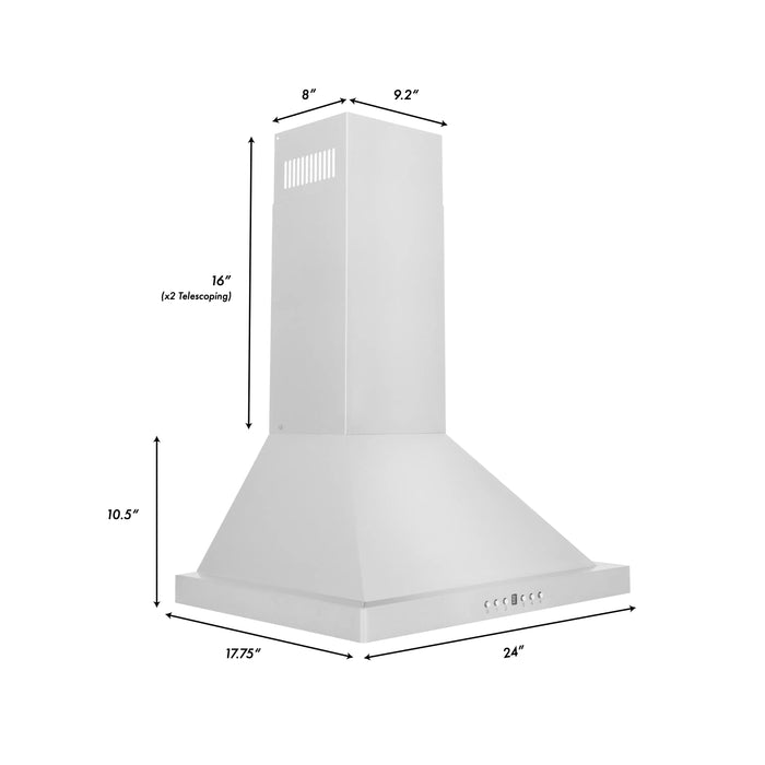 ZLINE 24" Convertible Vent Wall Mount Range Hood in Stainless Steel, KB-24 ZLINE