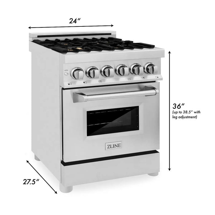 ZLINE 24" Dual Fuel Range in Stainless Steel with Brass Burners, RA-BR-24 ZLINE