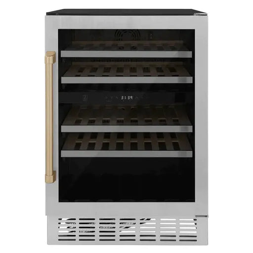 ZLINE 24" Monument Autograph Edition Dual Zone 44-Bottle Wine Cooler in Stainless Steel with Champagne Bronze Accents, RWVZ-UD-24-CB ZLINE