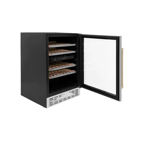 ZLINE 24" Monument Autograph Edition Dual Zone 44-Bottle Wine Cooler in Stainless Steel with Champagne Bronze Accents, RWVZ-UD-24-CB ZLINE