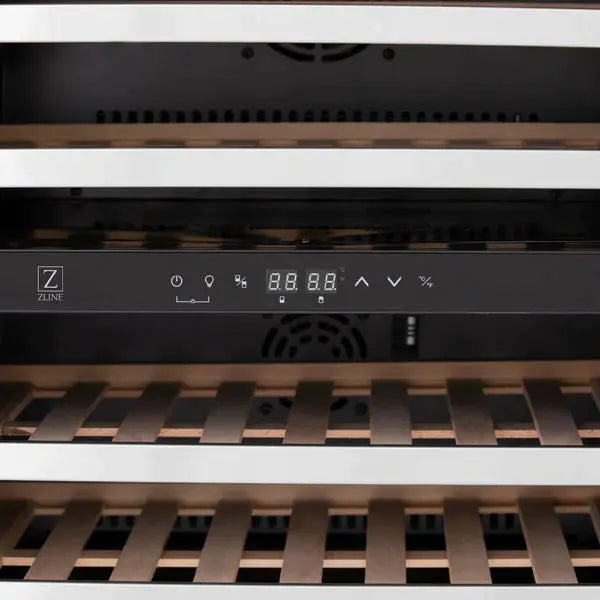 ZLINE 24" Monument Autograph Edition Dual Zone 44-Bottle Wine Cooler in Stainless Steel with Champagne Bronze Accents, RWVZ-UD-24-CB ZLINE