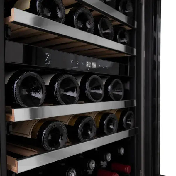 ZLINE 24" Monument Autograph Edition Dual Zone 44-Bottle Wine Cooler in Stainless Steel with Champagne Bronze Accents, RWVZ-UD-24-CB ZLINE