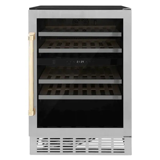 ZLINE 24" Monument Autograph Edition Dual Zone 44-Bottle Wine Cooler in Stainless Steel with Gold Accents, RWVZ-UD-24-G ZLINE