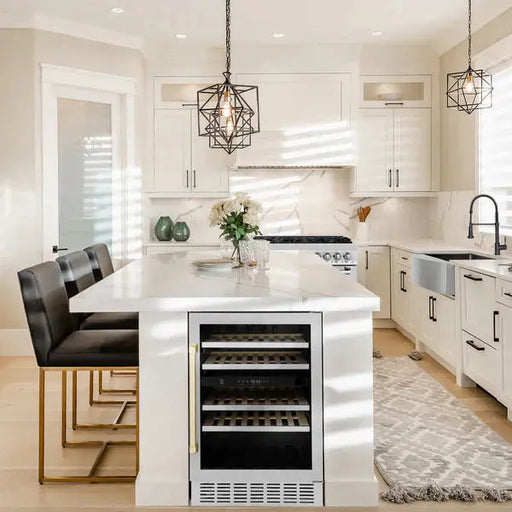 ZLINE 24" Monument Autograph Edition Dual Zone 44-Bottle Wine Cooler in Stainless Steel with Gold Accents, RWVZ-UD-24-G ZLINE