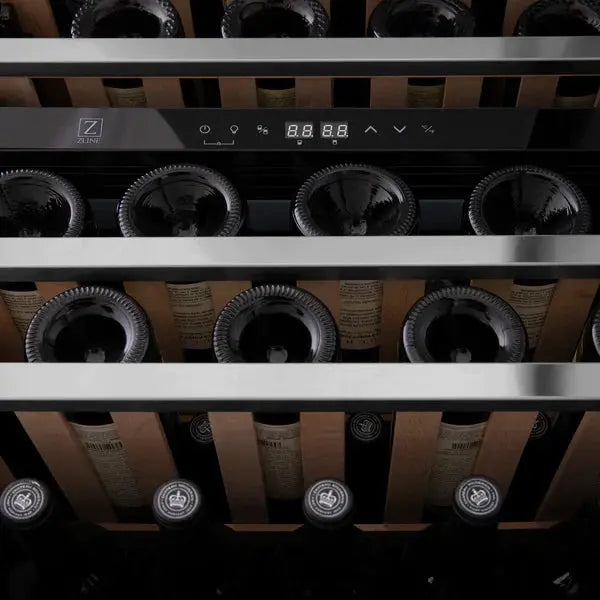 ZLINE 24" Monument Autograph Edition Dual Zone 44-Bottle Wine Cooler in Stainless Steel with Gold Accents, RWVZ-UD-24-G ZLINE