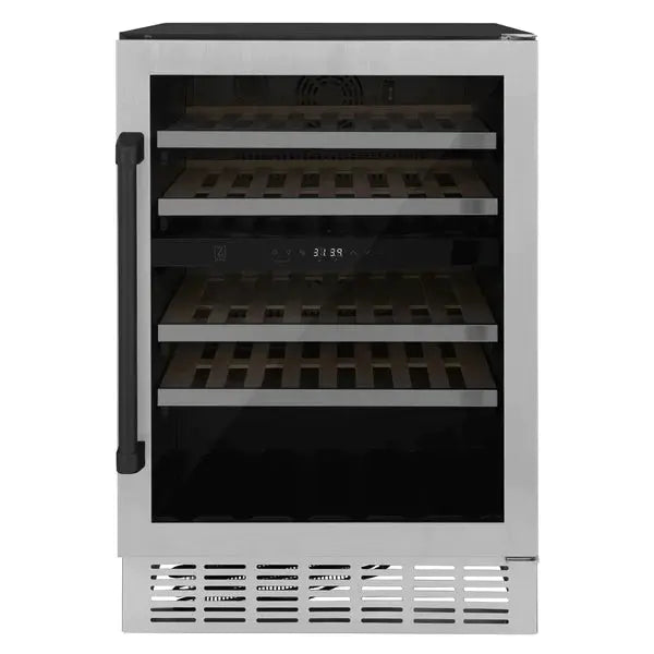 ZLINE 24" Monument Autograph Edition Dual Zone 44-Bottle Wine Cooler in Stainless Steel with Matte Black Accents, RWVZ-UD-24-MB ZLINE