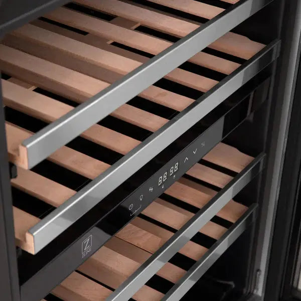 ZLINE 24" Monument Autograph Edition Dual Zone 44-Bottle Wine Cooler in Stainless Steel with Matte Black Accents, RWVZ-UD-24-MB ZLINE