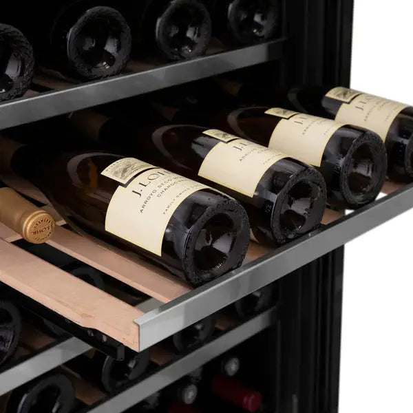 ZLINE 24" Monument Autograph Edition Dual Zone 44-Bottle Wine Cooler in Stainless Steel with Matte Black Accents, RWVZ-UD-24-MB ZLINE
