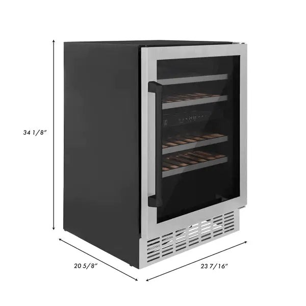 ZLINE 24" Monument Autograph Edition Dual Zone 44-Bottle Wine Cooler in Stainless Steel with Matte Black Accents, RWVZ-UD-24-MB ZLINE