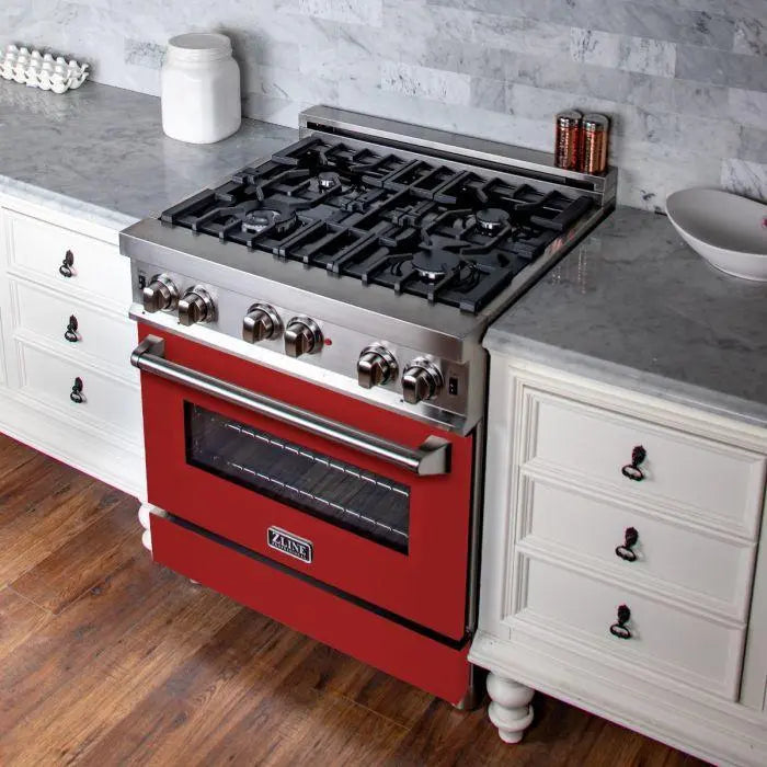ZLINE 30" All Gas Range in Stainless Steel with Red Matte Door, RG-RM-30 ZLINE
