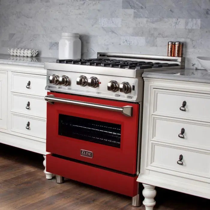 ZLINE 30" All Gas Range in Stainless Steel with Red Matte Door, RG-RM-30 ZLINE