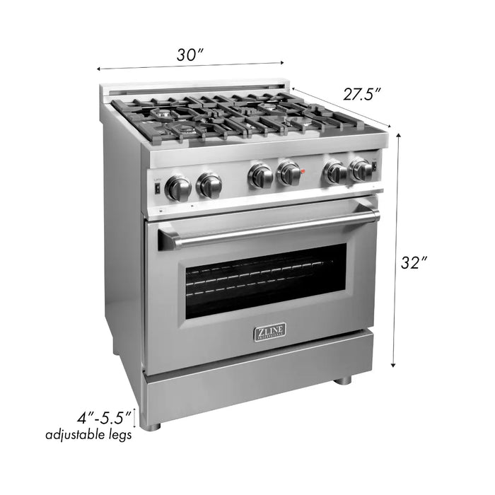 ZLINE 30" All Gas Range in Stainless Steel with Red Matte Door, RG-RM-30 ZLINE