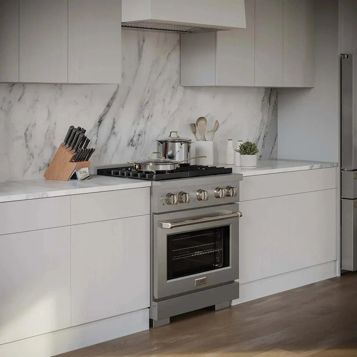 ZLINE 30" All Gas Range with Convection Oven and 4 Brass Burners in Stainless Steel, SGR-BR-30 ZLINE Dreamwood Living