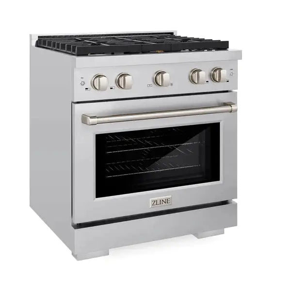 ZLINE 30" All Gas Range with Convection Oven and 4 Brass Burners in Stainless Steel, SGR-BR-30 ZLINE Dreamwood Living