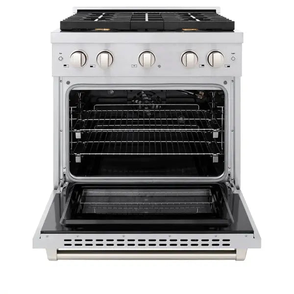 ZLINE 30" All Gas Range with Convection Oven and 4 Brass Burners in Stainless Steel, SGR-BR-30 ZLINE Dreamwood Living