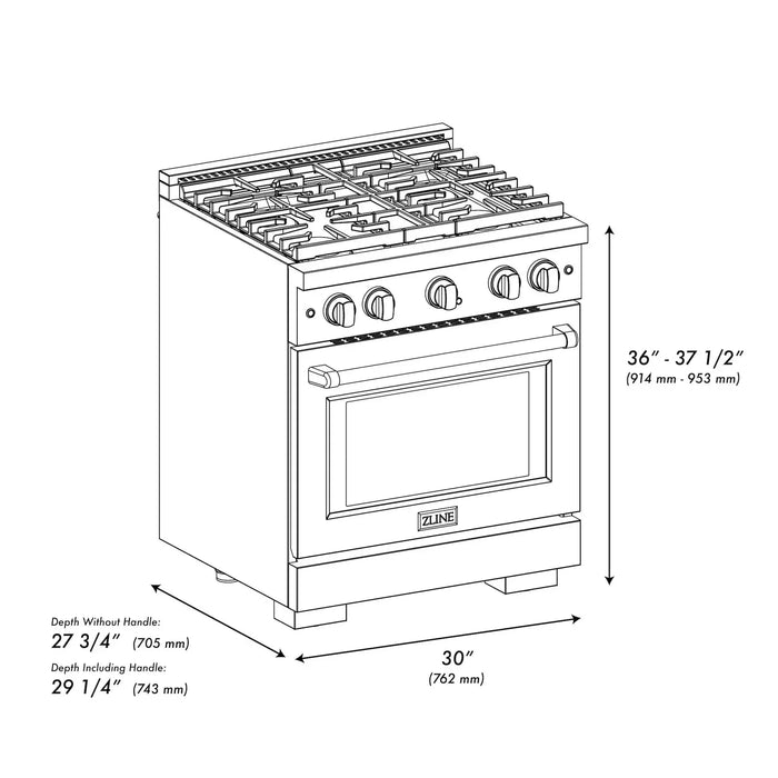 ZLINE 30" All Gas Range with Convection Oven and 4 Burners in Stainless Steel, SGR30 ZLINE