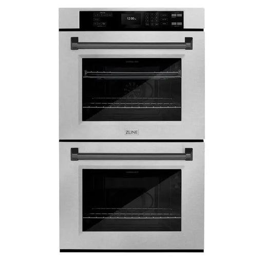 ZLINE 30" Autograph Double Wall Oven with Air Fry and Self-Clean in DuraSnow® Stainless Steel and Black Matte Handle, WADSZ-30-MB ZLINE Dreamwood Living