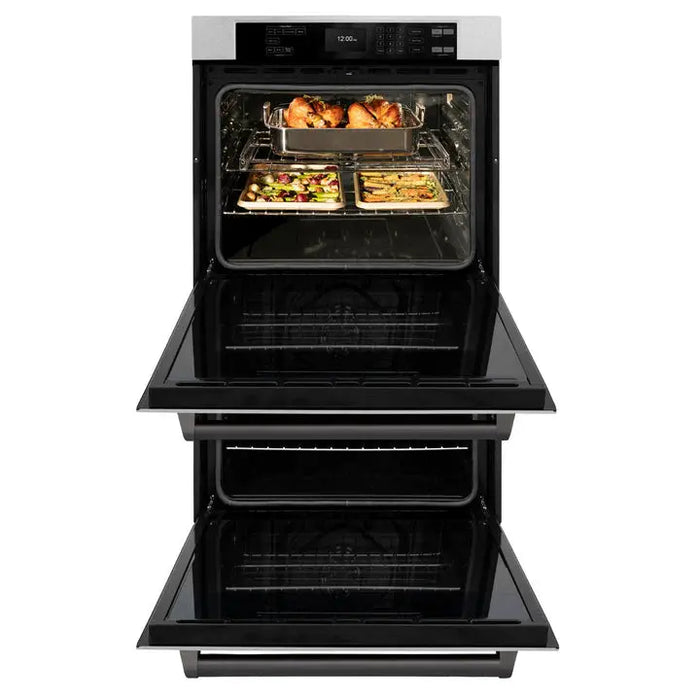 ZLINE 30" Autograph Double Wall Oven with Air Fry and Self-Clean in DuraSnow® Stainless Steel and Black Matte Handle, WADSZ-30-MB ZLINE Dreamwood Living