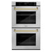 ZLINE 30" Autograph Double Wall Oven with Air Fry and Self-Clean in DuraSnow® Stainless Steel and Champagne Bronze Handle, WADSZ-30-CB ZLINE Dreamwood Living