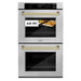 ZLINE 30" Autograph Double Wall Oven with Air Fry and Self-Clean in DuraSnow® Stainless Steel and Champagne Bronze Handle, WADSZ-30-CB ZLINE Dreamwood Living