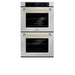 ZLINE 30" Autograph Double Wall Oven with Air Fry and Self-Clean in DuraSnow® Stainless Steel and Champagne Bronze Handle, WADSZ-30-CB ZLINE Dreamwood Living