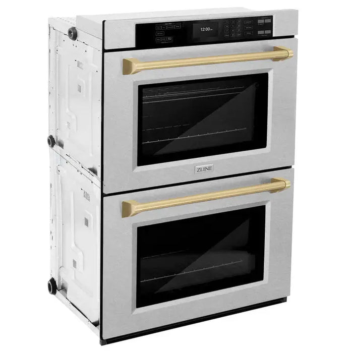 ZLINE 30" Autograph Double Wall Oven with Air Fry and Self-Clean in DuraSnow® Stainless Steel and Champagne Bronze Handle, WADSZ-30-CB ZLINE Dreamwood Living